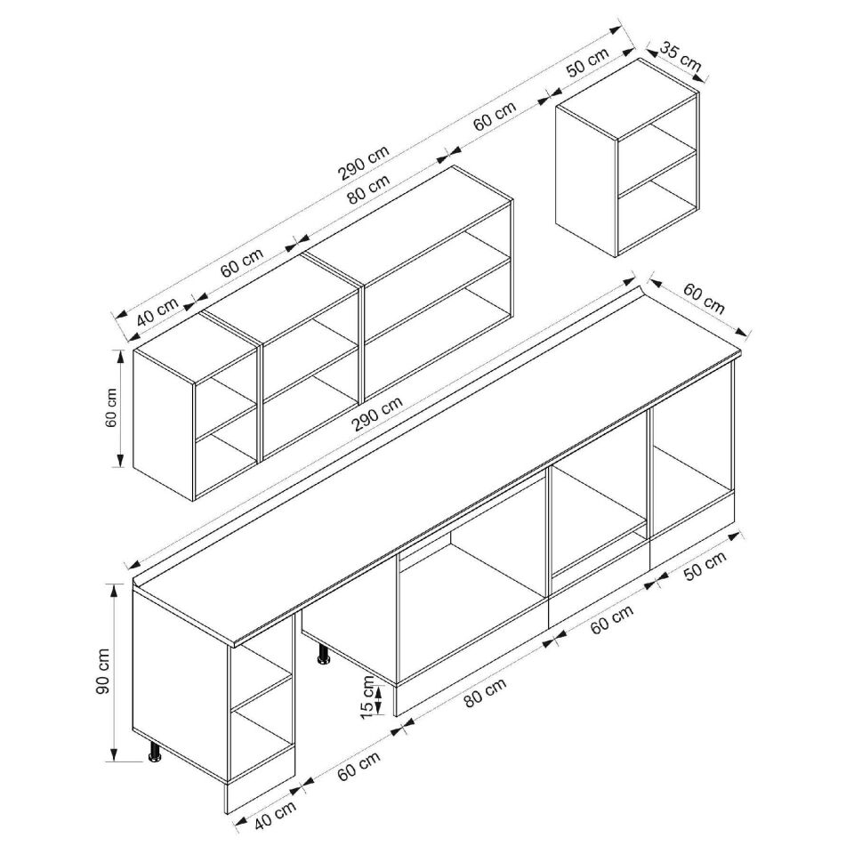 Alvinka 290X210 Cm Klasik Mebran Mutfak Dolabı M-E80S40S50-2 Mebran | Kumtaşı - Mdf