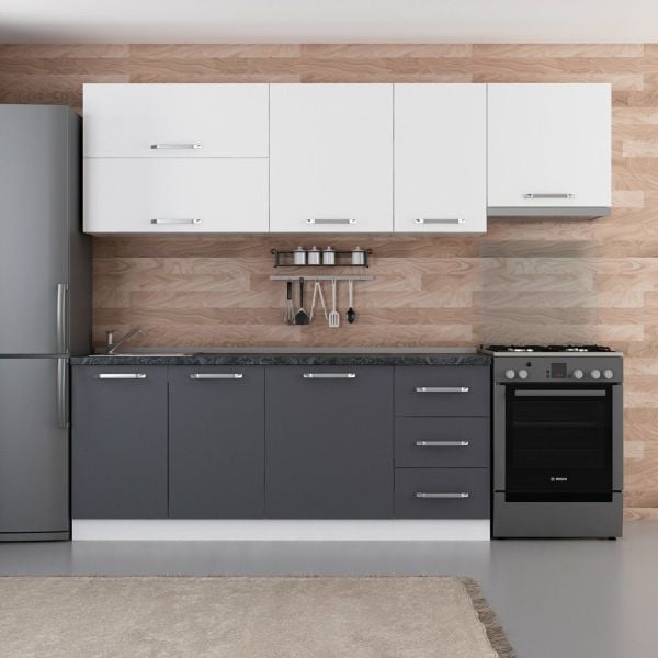 Minar 255 Cm Mutfak Dolabı Beyaz Antrasit 255-A7