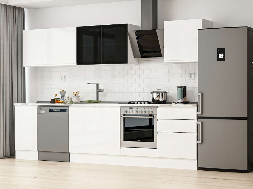 Alvinka 305X210 Cm High Gloss Mutfak Dolabı M-E80S45S60-3 High Gloss | Beyaz - Suntalam
