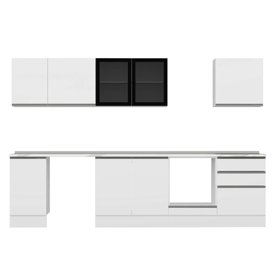 Alvinka 305X210 Cm High Gloss Mutfak Dolabı M-E80S45S60-3 High Gloss | Beyaz - Suntalam