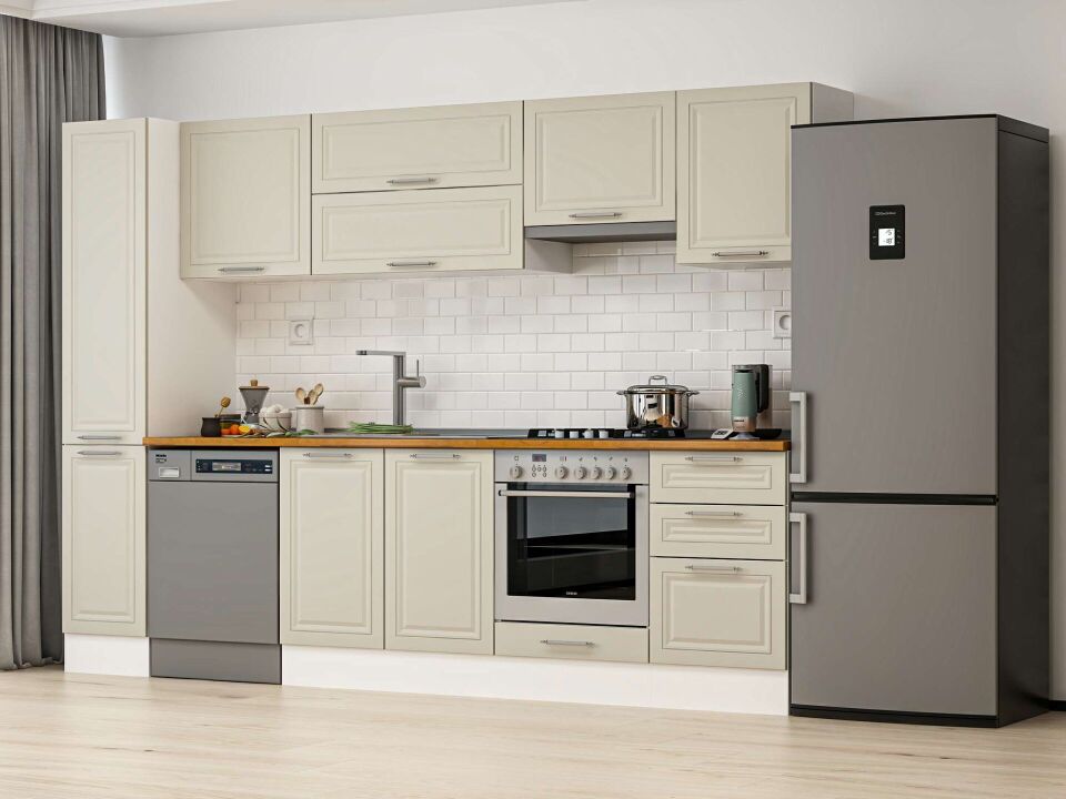 Alvinka 300X210 Cm Klasik Mebran Mutfak Dolabı Beyaz Beyaz Mb-E90B40S50-1