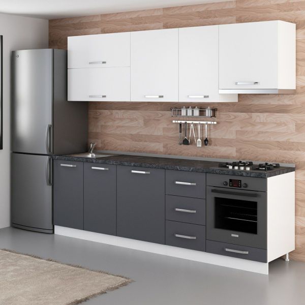 Minar 255 Cm Mutfak Dolabı Beyaz Antrasit 255-A8