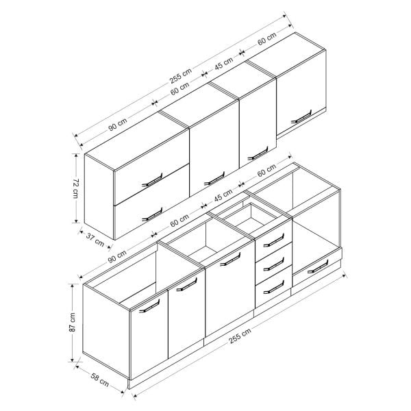 Minar 255 Cm Mutfak Dolabı Beyaz Antrasit 255-A8