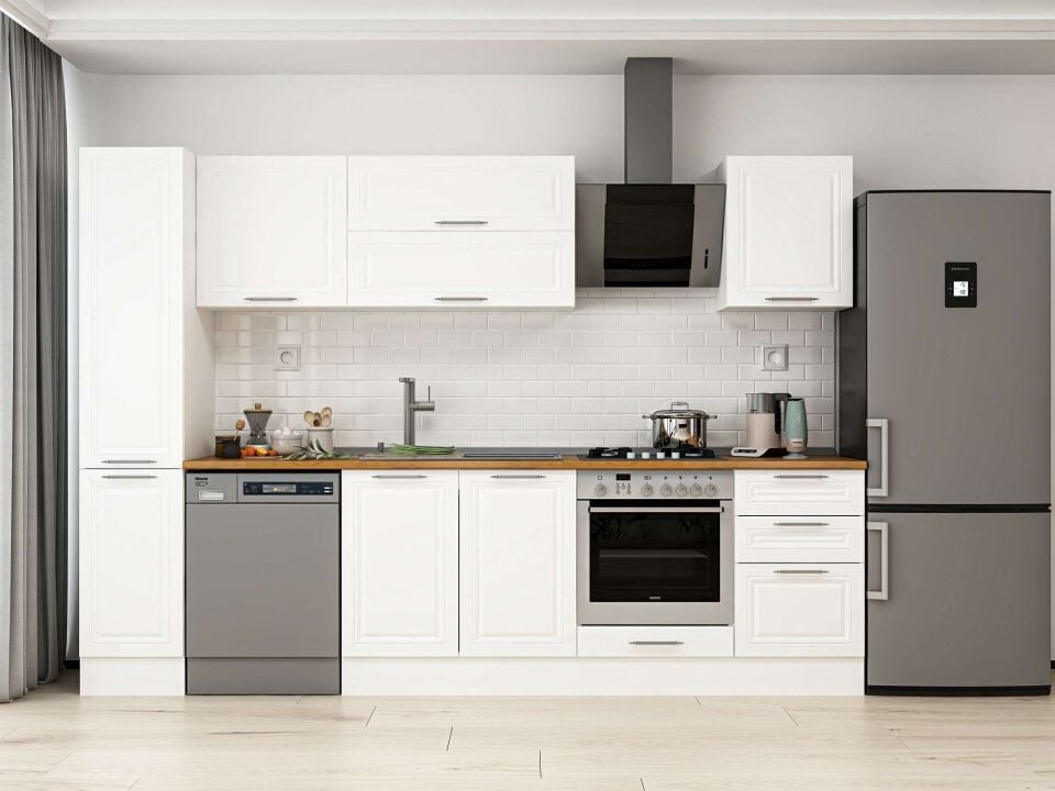 Alvinka 300X210 Cm Klasik Mebran Mutfak Dolabı Beyaz Beyaz Mb-E90B40S50-2