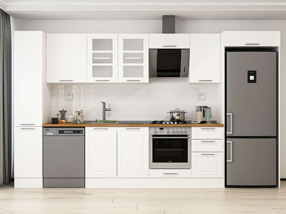 Alvinka 375X222 Cm Klasik Mebran Mutfak Dolabı Mbb-E90B40S45-3 Mebran | Beyaz - Mdf