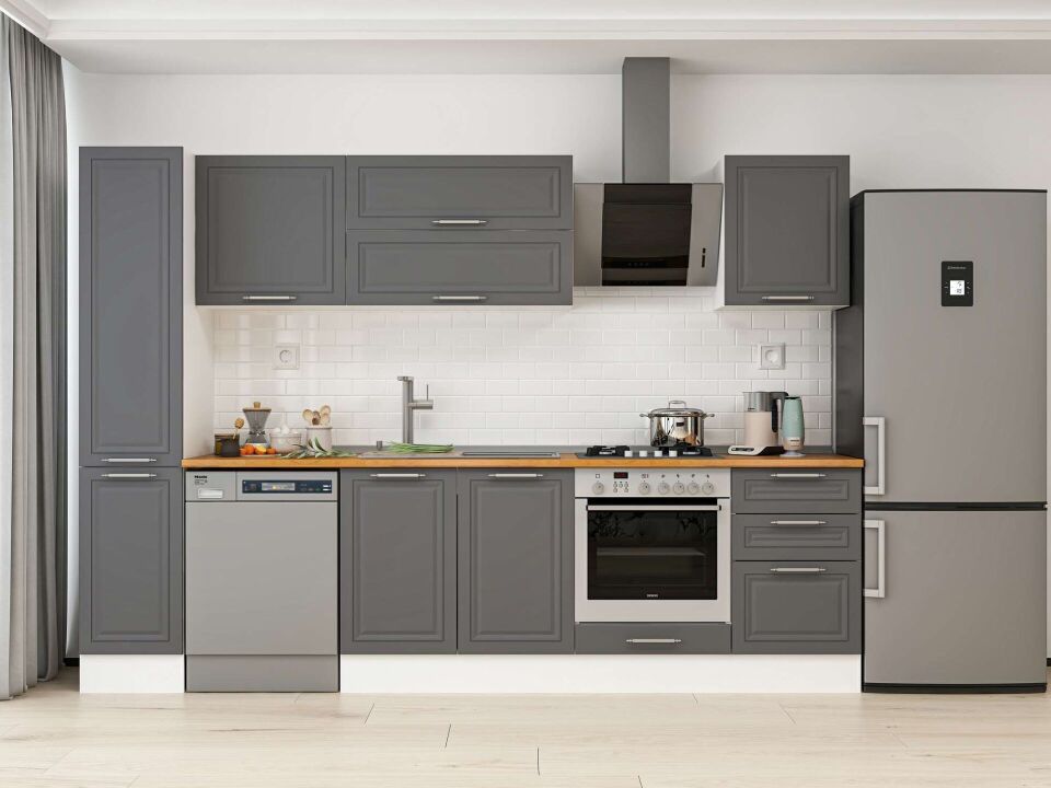 Alvinka 300X210 Cm Klasik Mebran Mutfak Dolabı Beyaz Beyaz Mb-E90B40S50-2