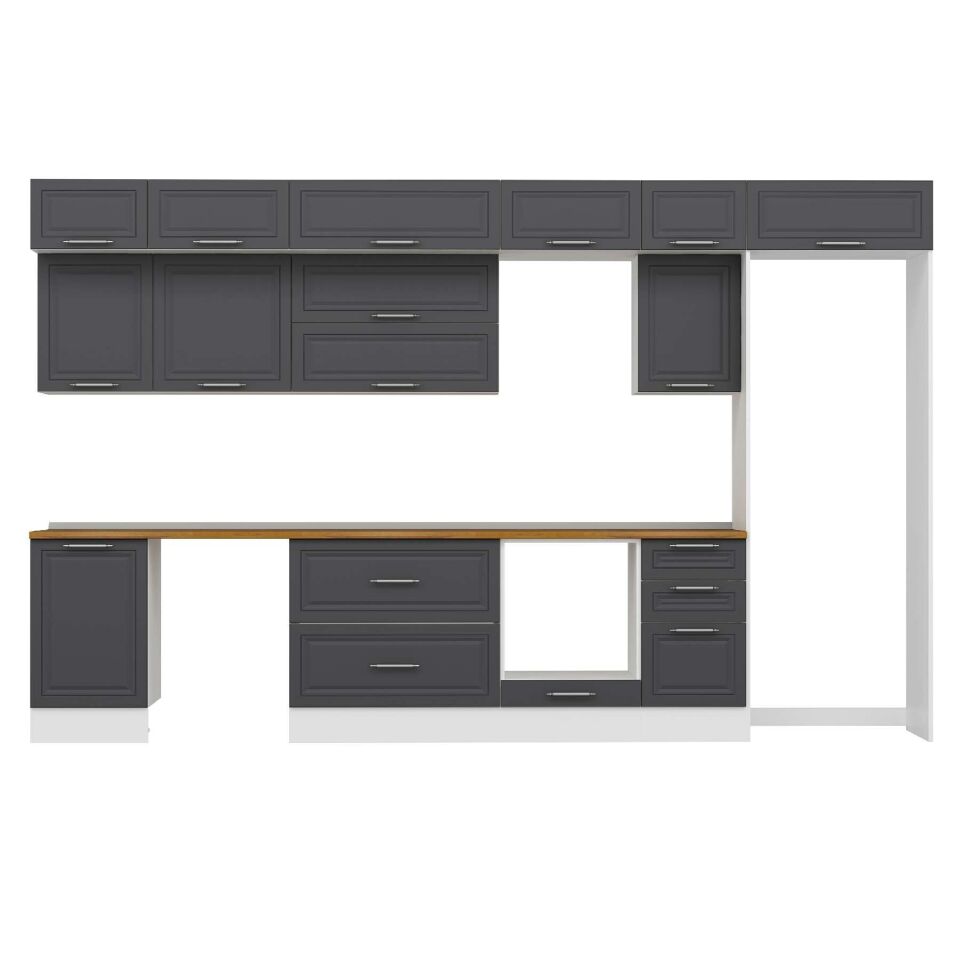 Alvinka 385X240 Cm Klasik Mebran Mutfak Dolabı Mb-E90S50S45-2 Mebran | Antrasit - Suntalam