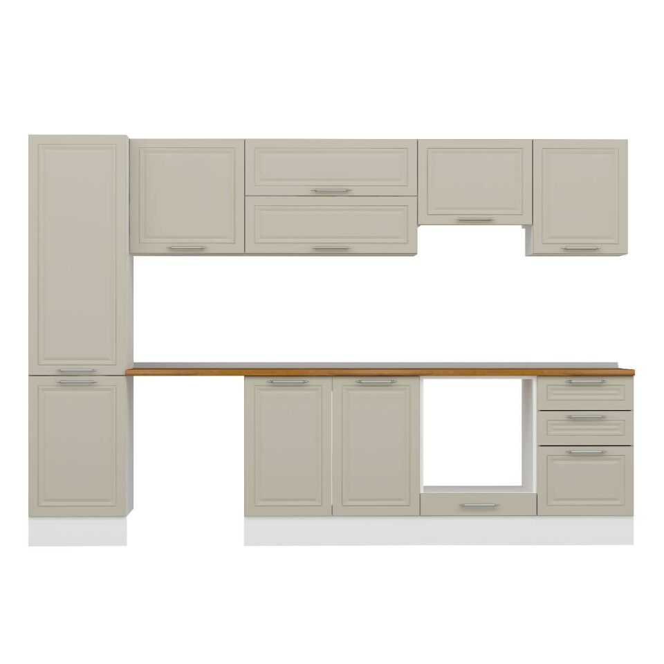 Alvinka 310X210 Cm Klasik Mebran Mutfak Dolabı Mb-E90B50S50-1 Mebran | Kumtaşı - Mdf